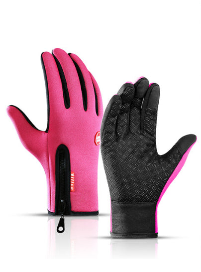 Pair of pink and black gloves on a white background