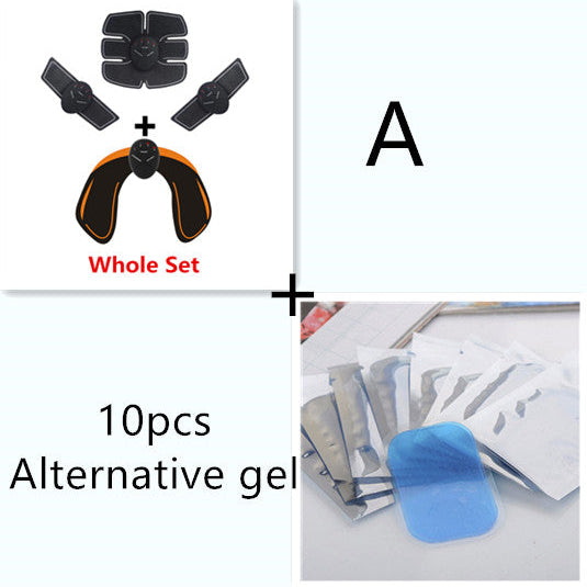 Electrostimulation device set with additional gel pads on a white background