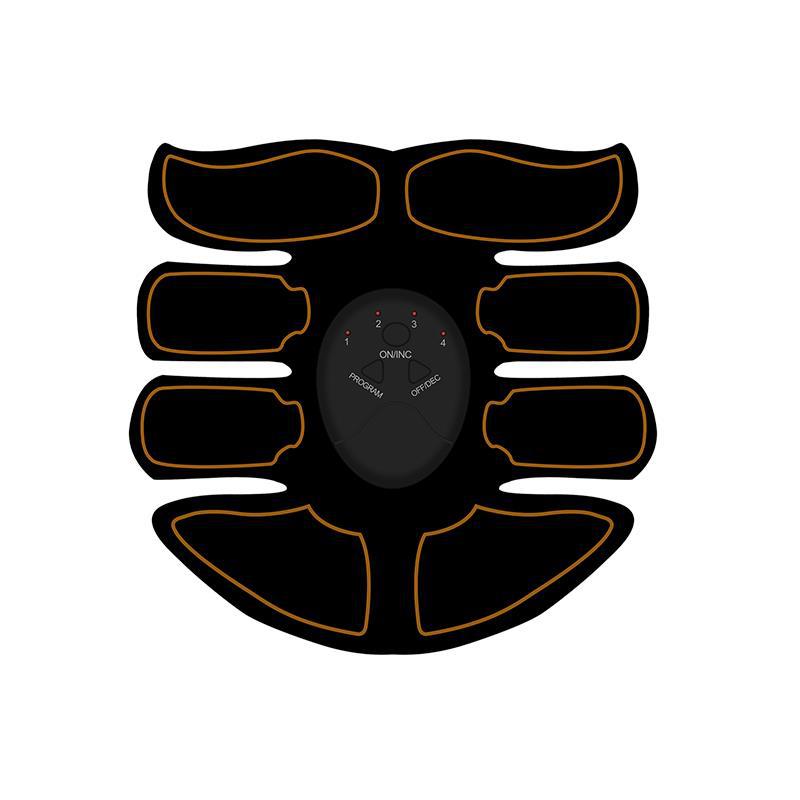 Black and orange electronic muscle stimulator on a white background