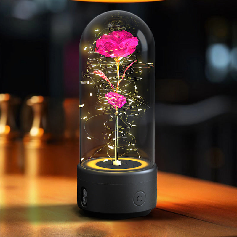 2-in-1 rose LED night light and Bluetooth speaker Valentine’s gift in glass cover