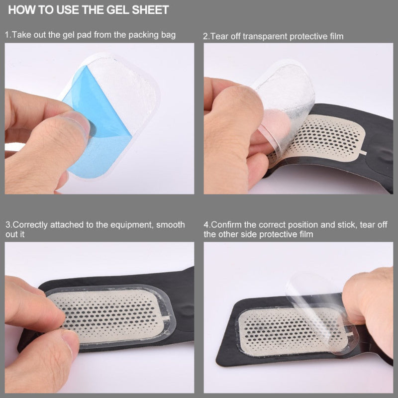 Step-by-step guide on how to use a gel sheet with images of hands performing each step.
