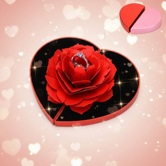 3D love heart-shaped rose rotating ring box romantic jewelry case for Valentine’s Day, weddings, and anniversaries