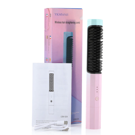Rechargeable Hair Straightening Comb – Wireless Dual-Purpose Straightener & Curler