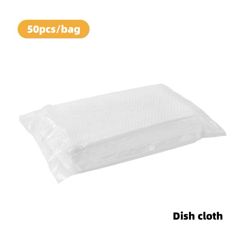 Pack of dish cloths with a label indicating 50 pieces per bag on a white background.