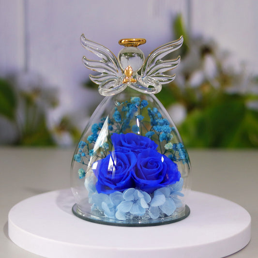 Eternal flower gift box angel glass cover dried rose preserved flower for Valentine’s Day, Christmas, and home décor