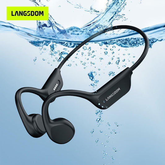 IPX8 waterproof swimming Bluetooth headphones bone conduction sports earbuds with 32G TF card