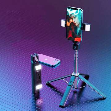 Quadrupod Bluetooth selfie stick with double fill light mobile phone tripod for vlogging and photos