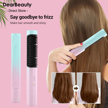 Rechargeable Hair Straightening Comb – Wireless Dual-Purpose Straightener & Curler