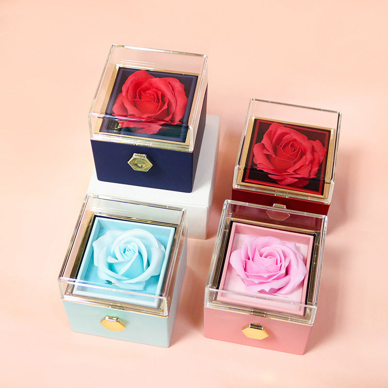Rotating rose soap flower gift box with jewelry packaging design, perfect Valentine’s Day gift for women