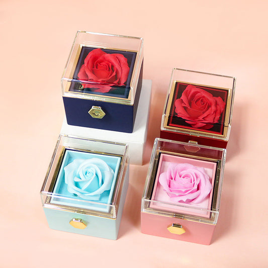 Rotating rose soap flower gift box with jewelry packaging design, perfect Valentine’s Day gift for women