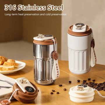 Smart digital thermal bottle stainless steel insulated coffee mug 450ml with temperature display