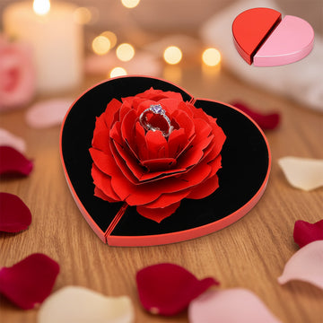 3D Love Rose Ring Box – Heart-Shaped Rotating Gift