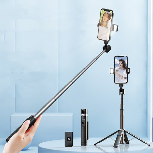 Quadrupod Bluetooth Selfie Stick with Double Fill Light – Mobile Phone Tripod