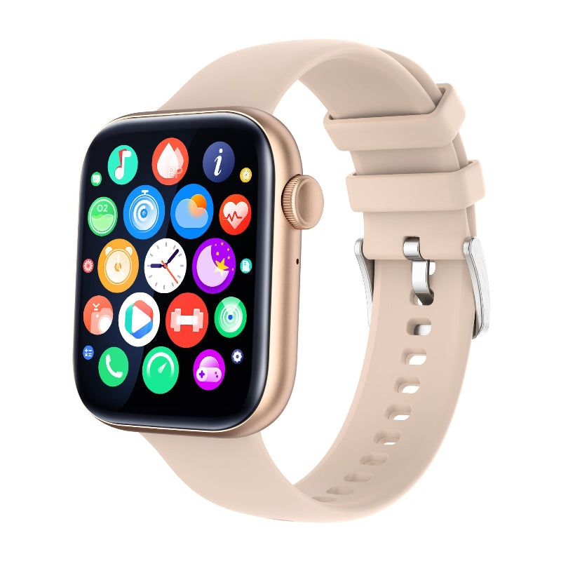 Smartwatch with a beige strap on a white background