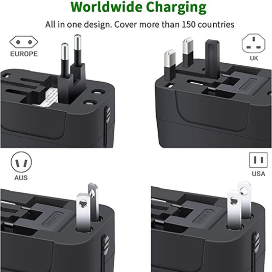 Universal Travel Adapter with USB-C – Worldwide All-in-One Charger for USA/EU/UK/AUS